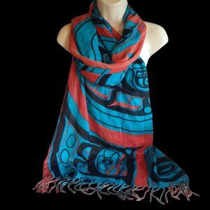 Alaska Pacific Northwest Graphic Long Rectangle Scarf Blue Tribal Akaskan